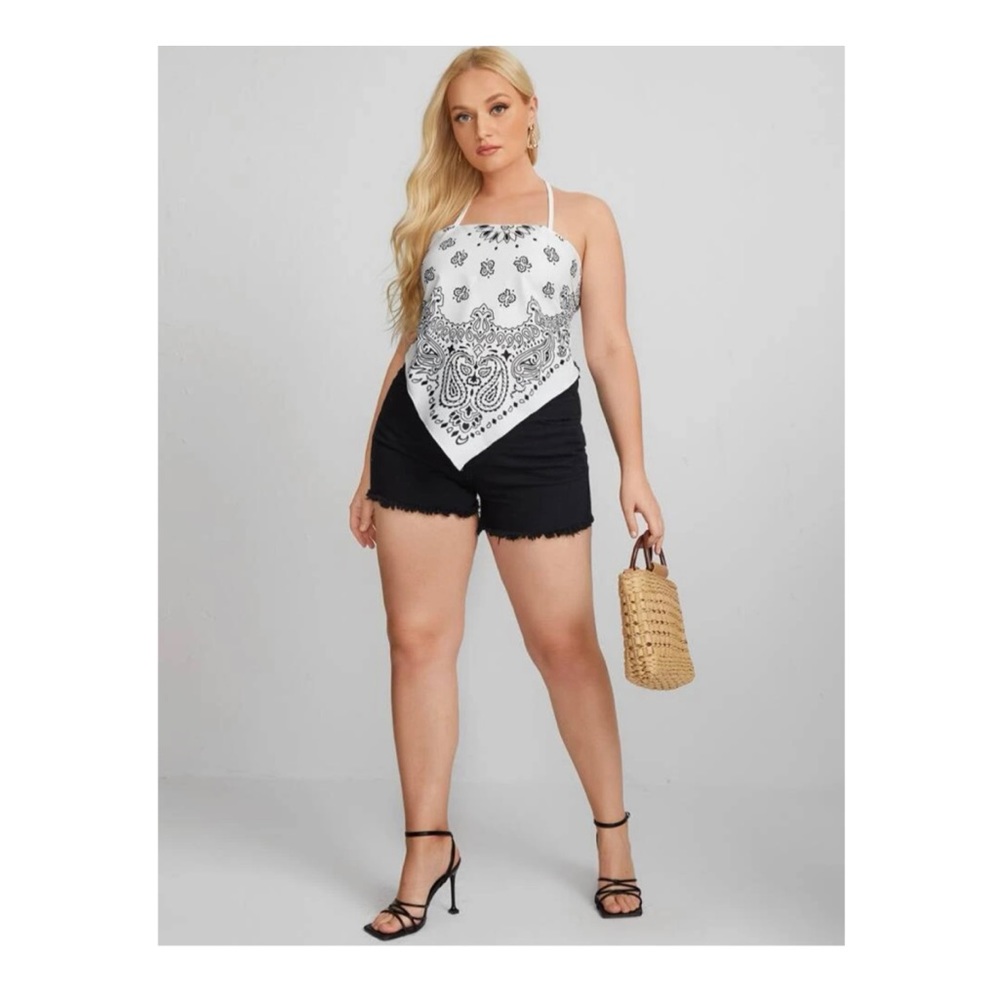 SHEIN Plus Paisley Print Tie Back Backless Bandana Halter Top Size 4X